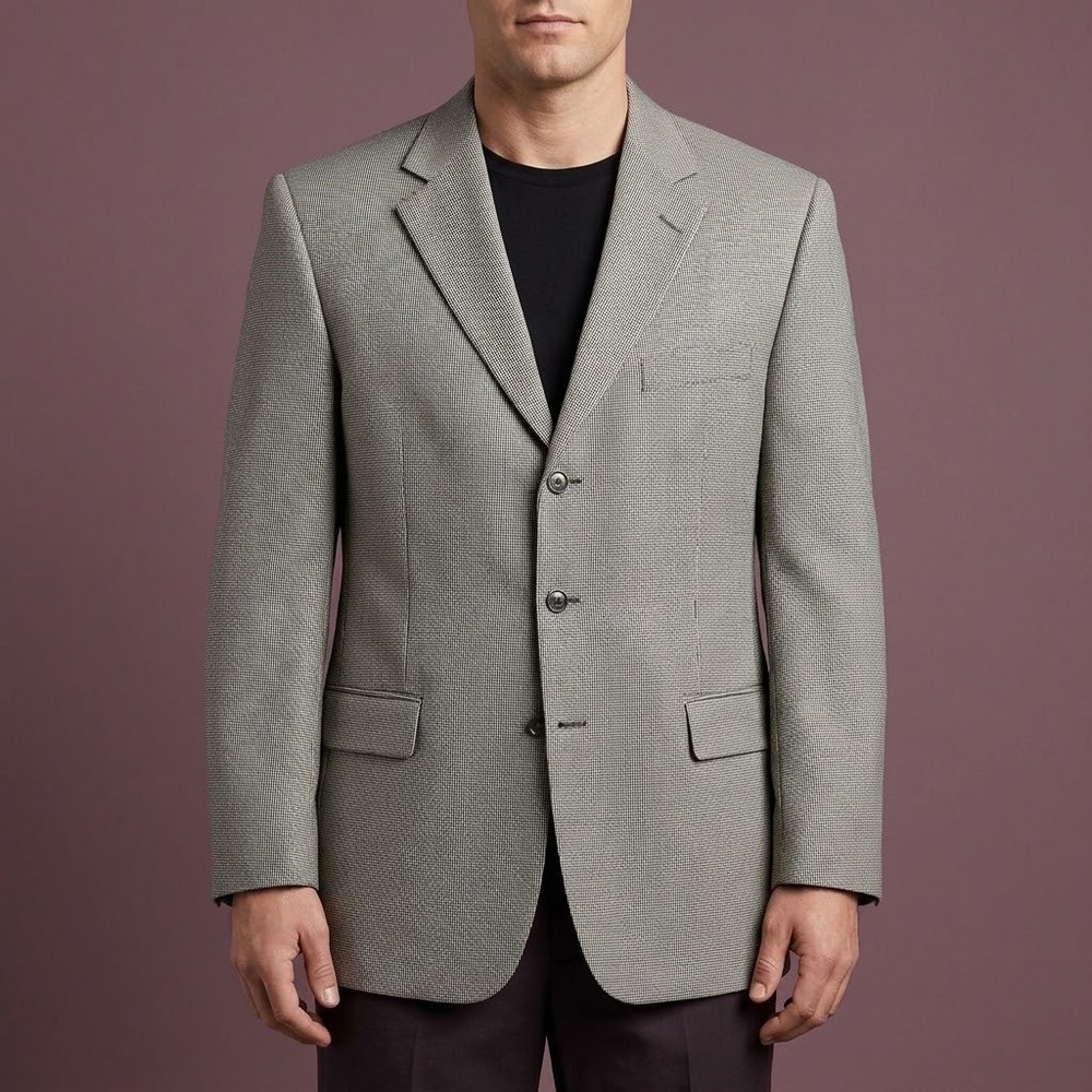 Stafford Executive‎ Blazer Jacket Mens 42 Short Grey Houndstooth Silk EUC